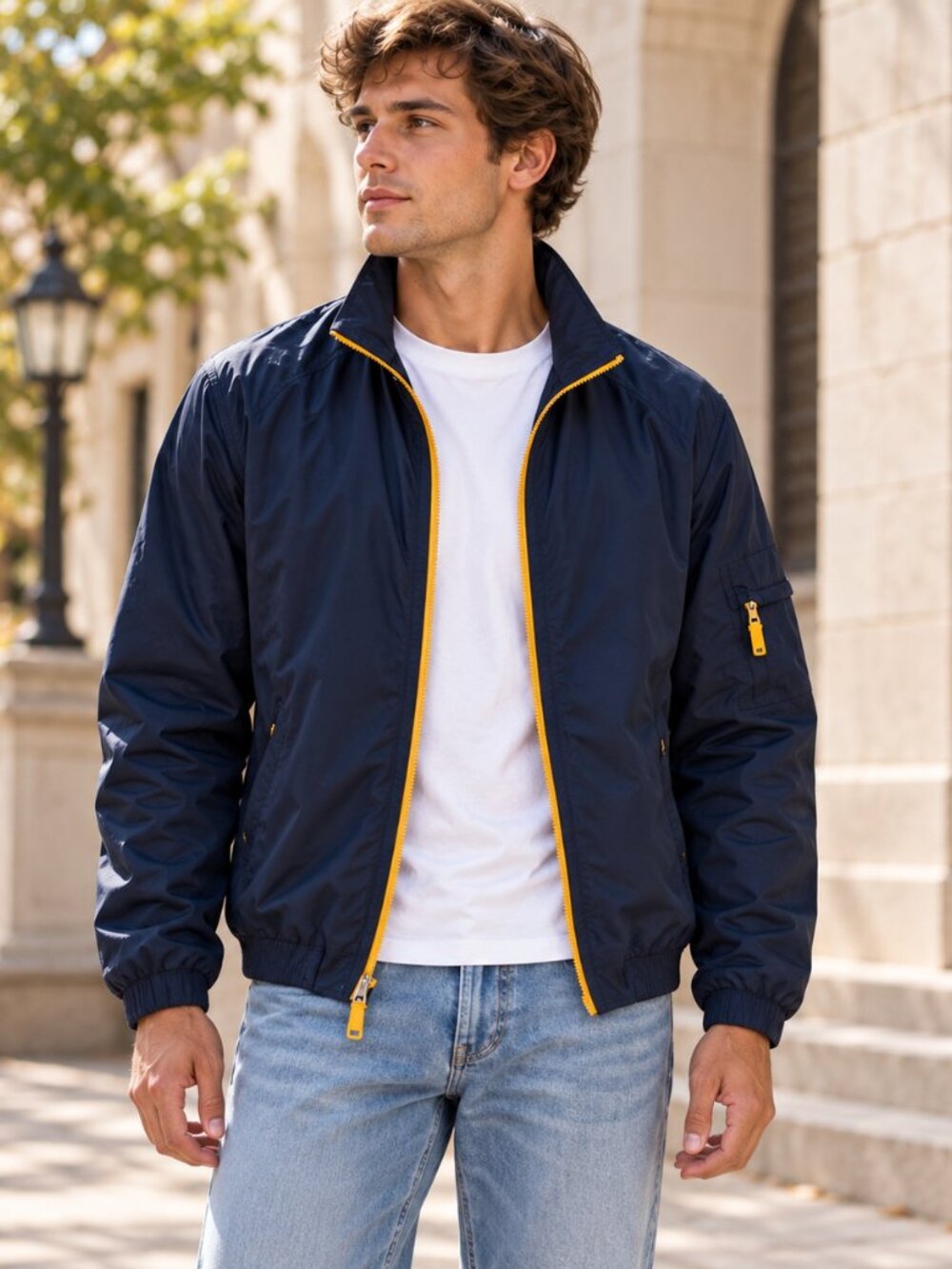 Abercrombie Gym Issue Jacket Mens L Navy Yellow Y2K Windbreaker Track Sport